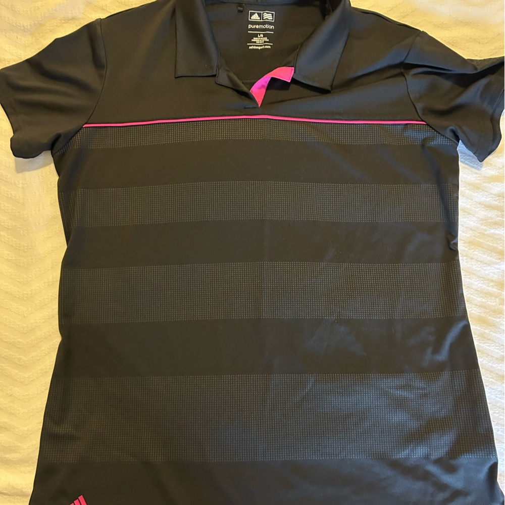 Adidas Black Golf Shirt with Pink Accents withh Canada Dry Logo on Sleeve